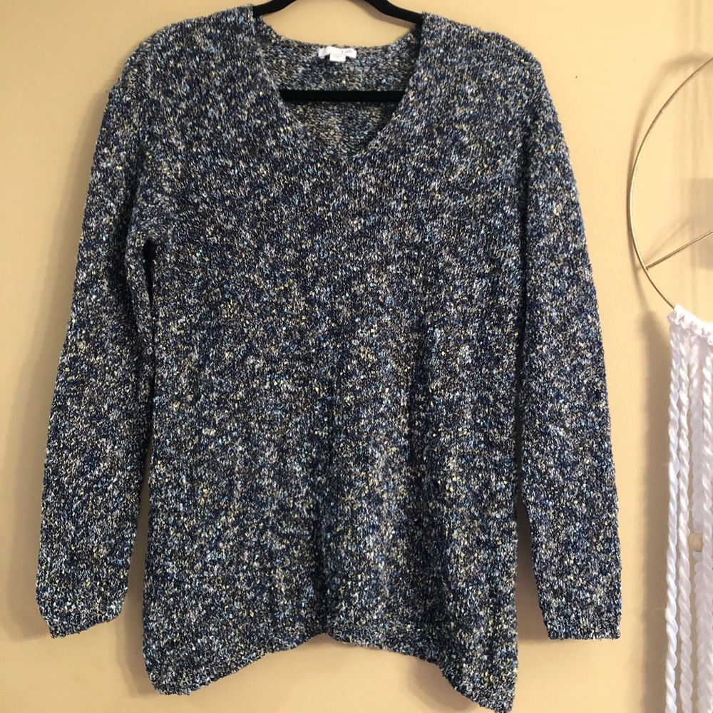 J Jill Sweater Blue Green Textured V Neck Top